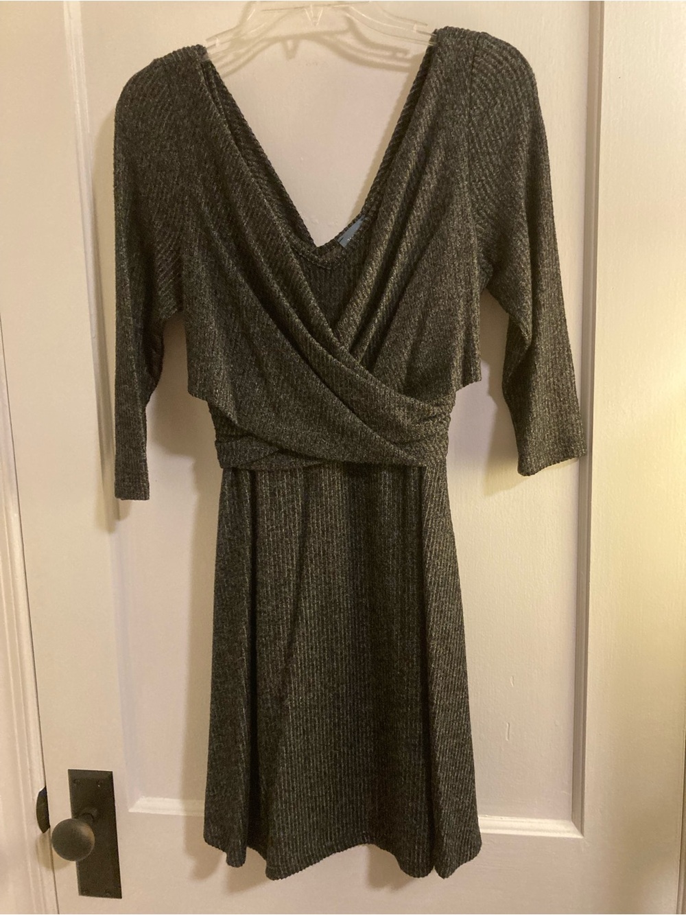Gray ribbed sweater wrap dress